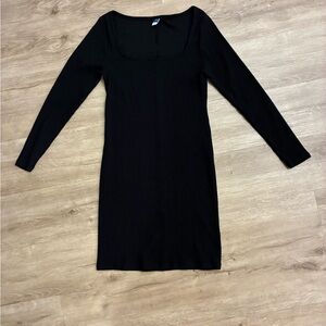 Black Long Sleeve Rib Knit Dress - Women